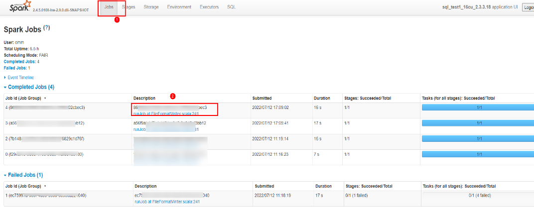 在“Spark UI”页面,在上方菜单栏选择“Jobs”png